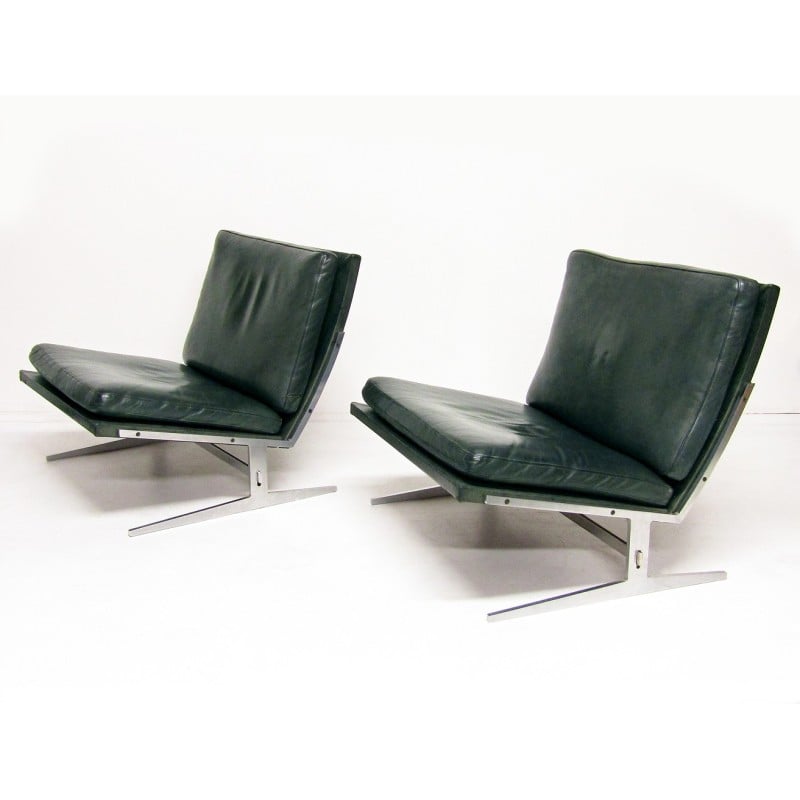Paire de fauteuils vintage Bo-561 en acier et cuir par Preben Fabricius et Jorgen Kastholm pour Bo-Ex, 1960