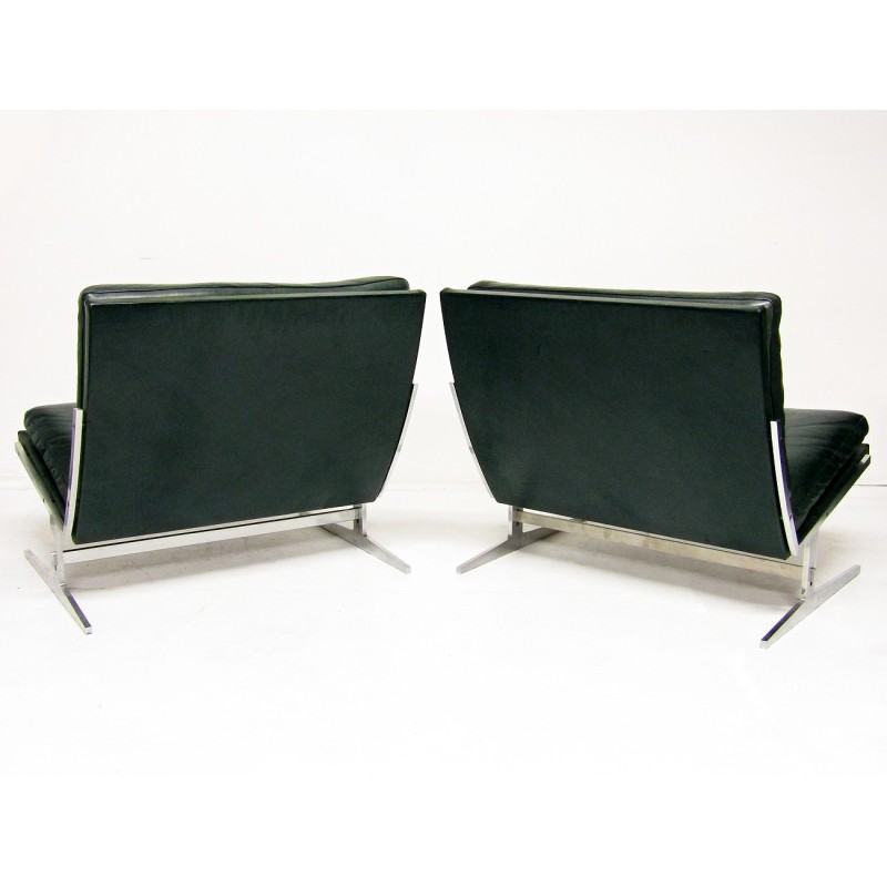 Pair of vintage Bo-561 armchairs in steel and leather by Preben Fabricius and Jorgen Kastholm for Bo-Ex, 1960s