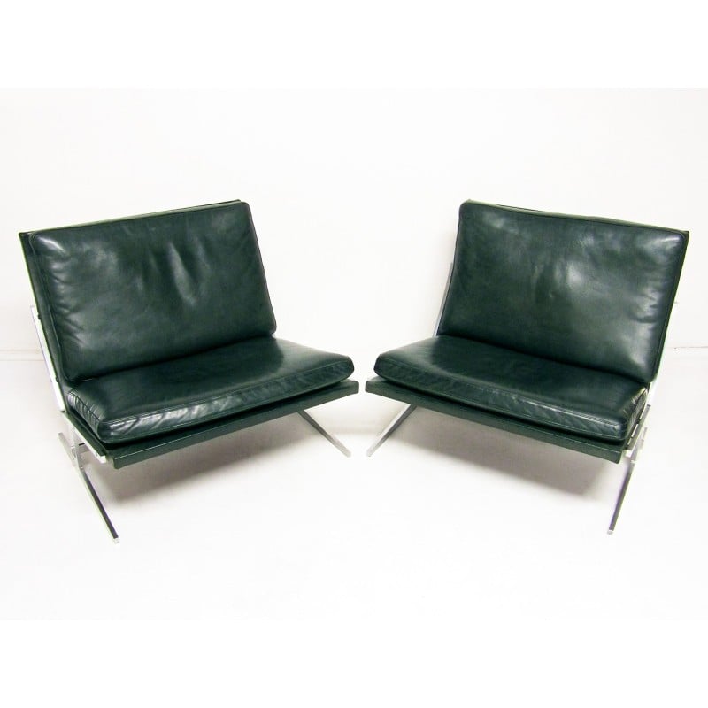 Pair of vintage Bo-561 armchairs in steel and leather by Preben Fabricius and Jorgen Kastholm for Bo-Ex, 1960s