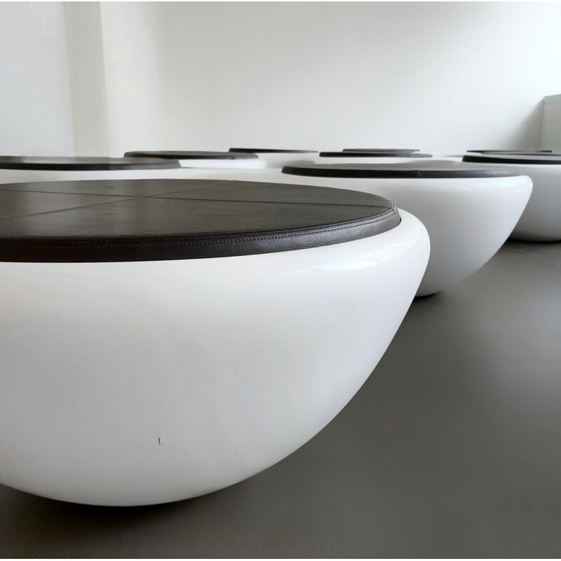 Set aus 5 Vintage-Bänken aus Fiberglas und braunem Leder von Jangir Maddadi für Union Panorama, 2012