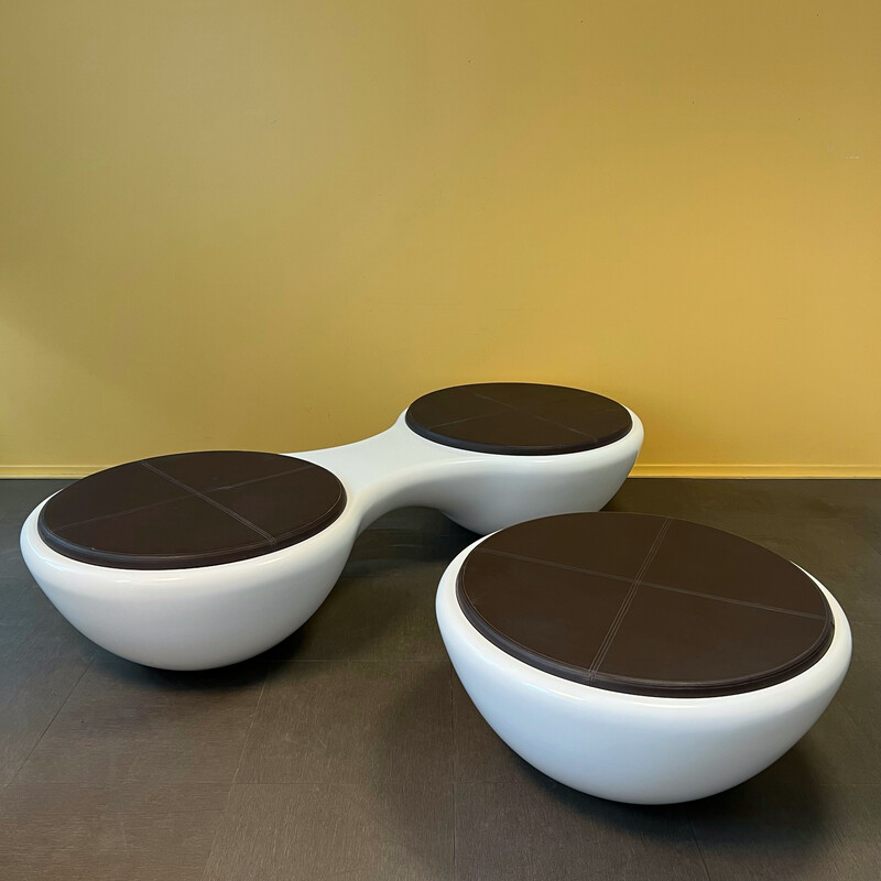Set of 5 vintage fiberglass and brown leather benches by Jangir Maddadi for Union panorama, 2012