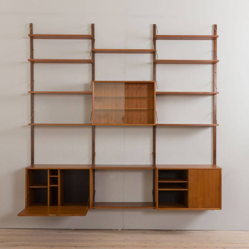 Vintage teak three bay wall unit by Poul Cadovious for Cado, Denmark 1960s