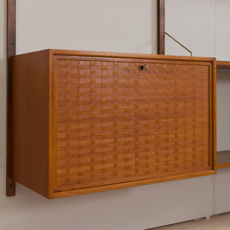 Vintage teak three bay wall unit by Poul Cadovious for Cado, Denmark 1960s