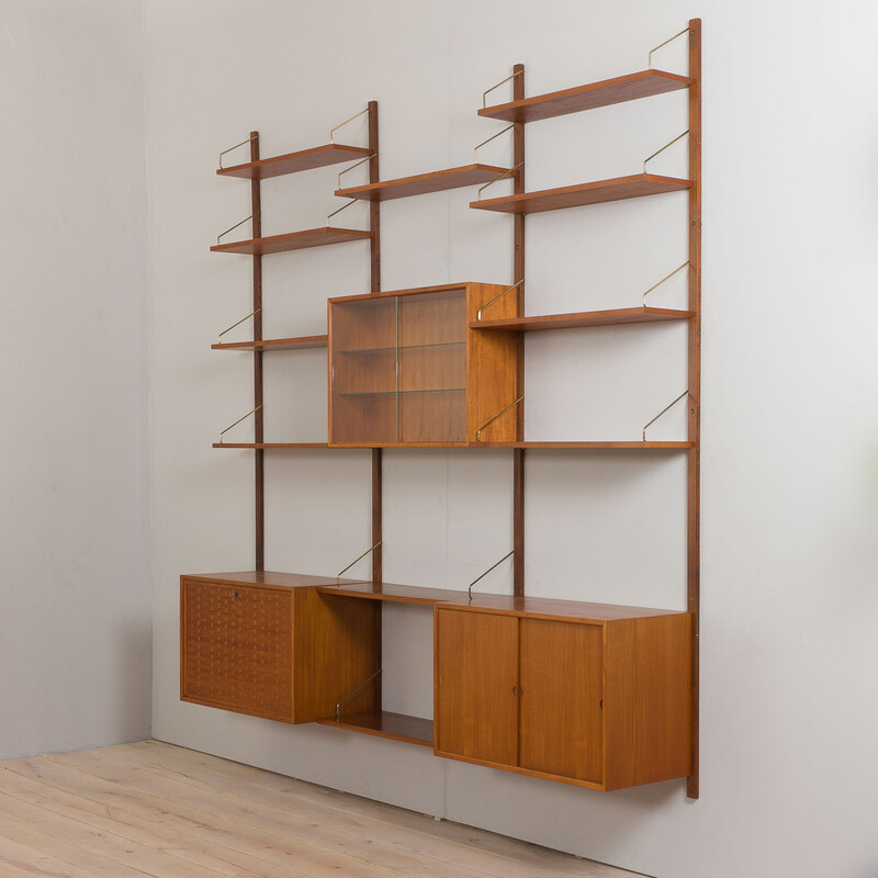 Vintage teak three bay wall unit by Poul Cadovious for Cado, Denmark 1960s