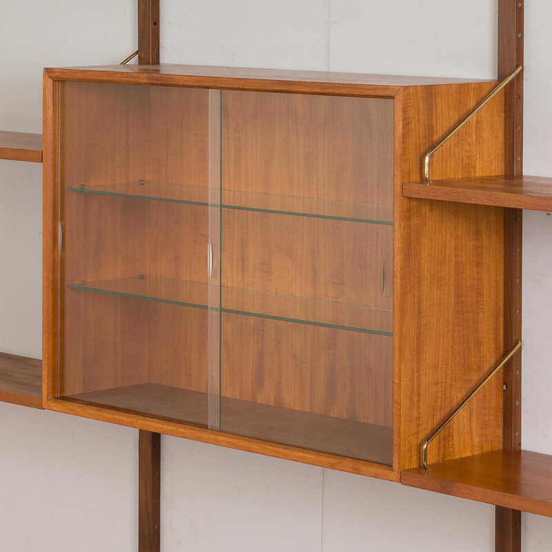 Vintage teak three bay wall unit by Poul Cadovious for Cado, Denmark 1960s