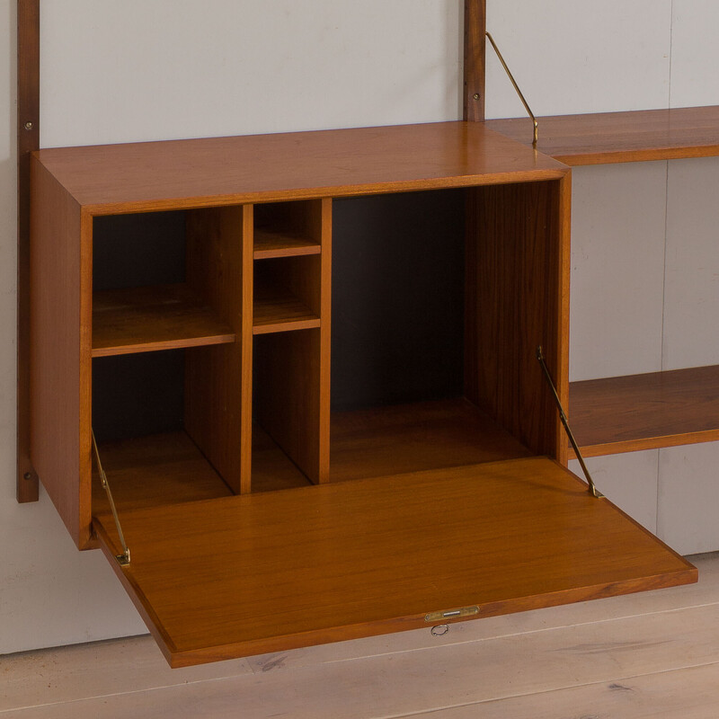 Vintage teak three bay wall unit by Poul Cadovious for Cado, Denmark 1960s