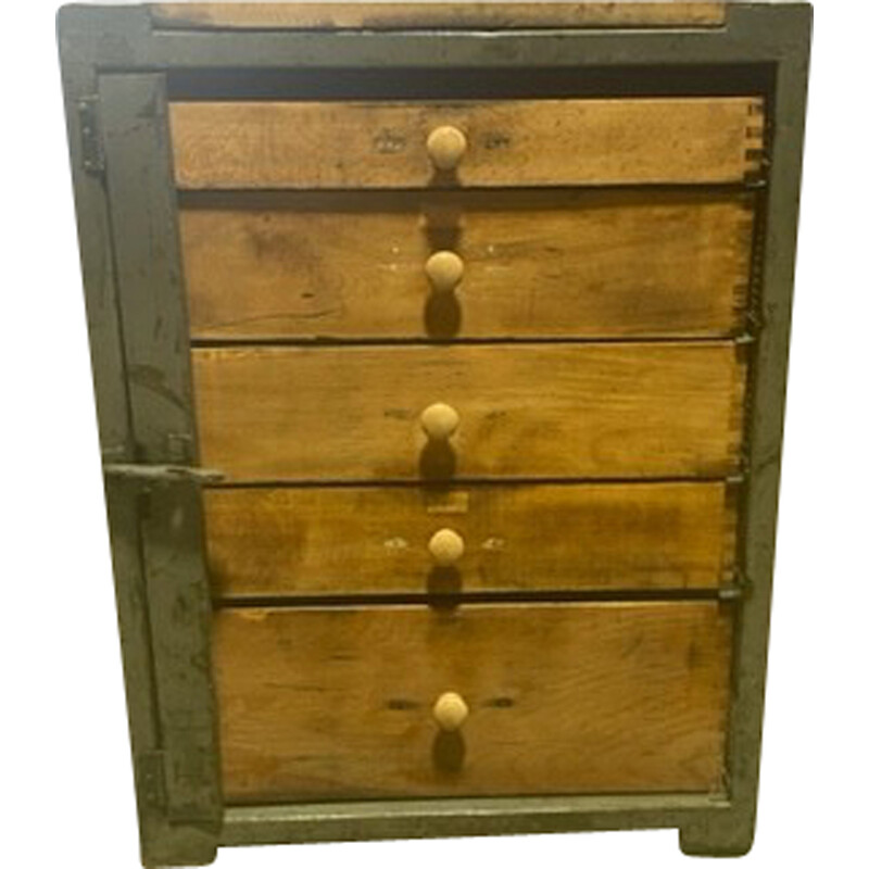 Vintage industrial workbench with drawers, 1950s