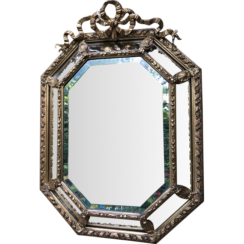 Espelho octogonal vintage com luneta dourada
