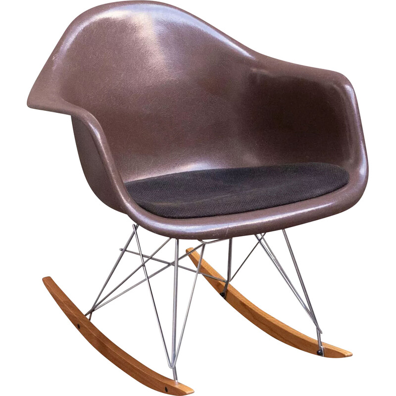 Seal Brown vintage rocking chair by Charles and Ray Eames for Mobilier International, 1970