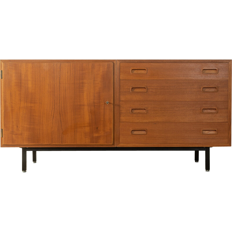 Vintage dressoir in teakfineer met één deur van Poul Hundevad, Denemarken 1960