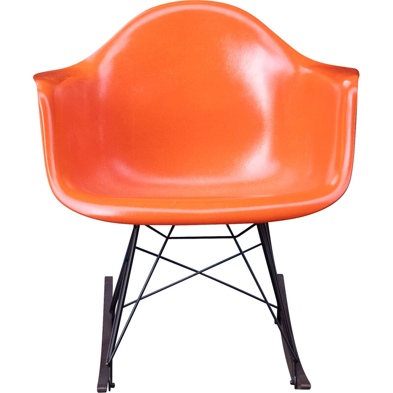 Sedia a dondolo arancione vintage di Charles e Ray Eames per Herman Miller, 1970