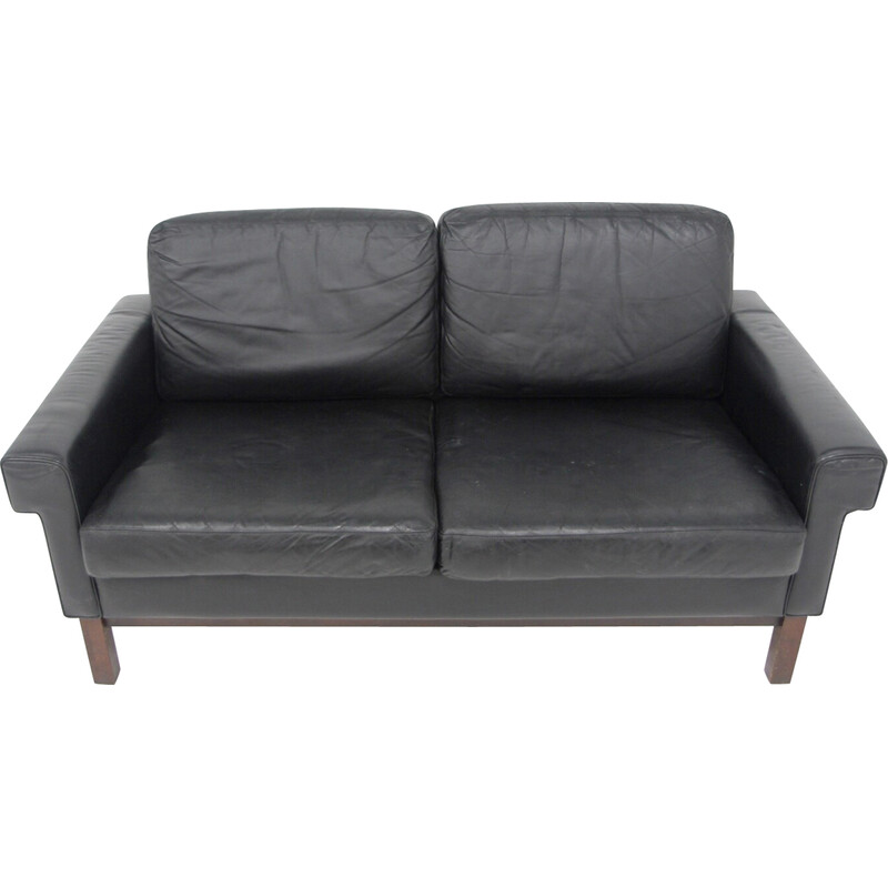 Scandinavian vintage 2 seater leather sofa, Sweden 1950
