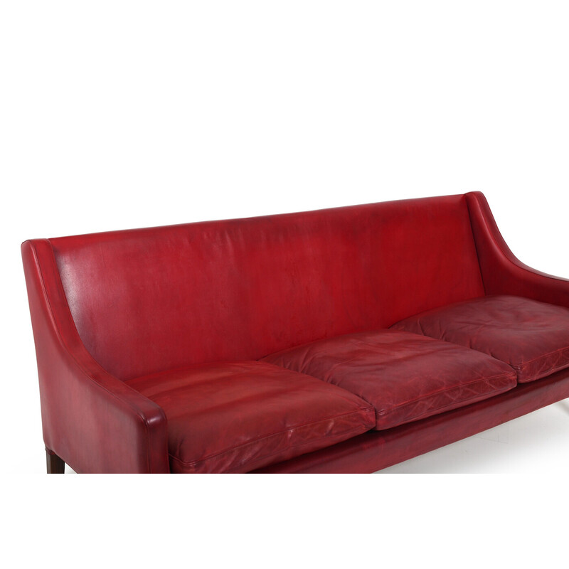 Vintage patinated Indian red leather sofa by Arne Wahl Iversen