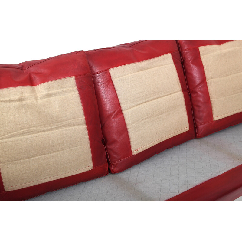 Vintage patinated Indian red leather sofa by Arne Wahl Iversen