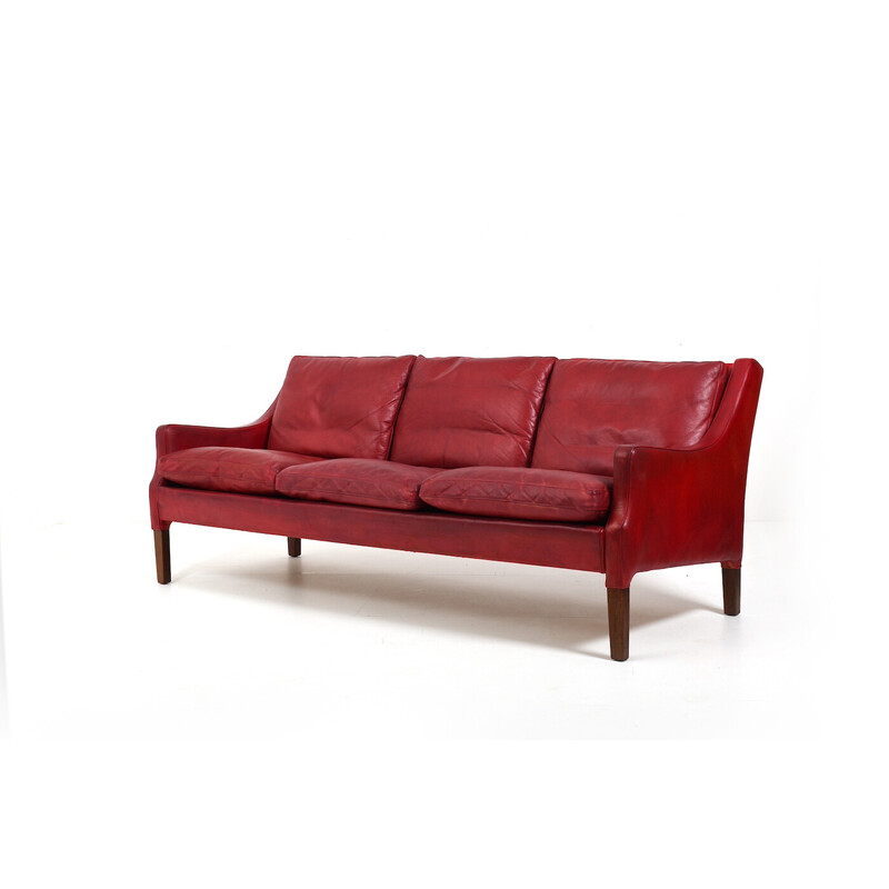 Vintage patinated Indian red leather sofa by Arne Wahl Iversen