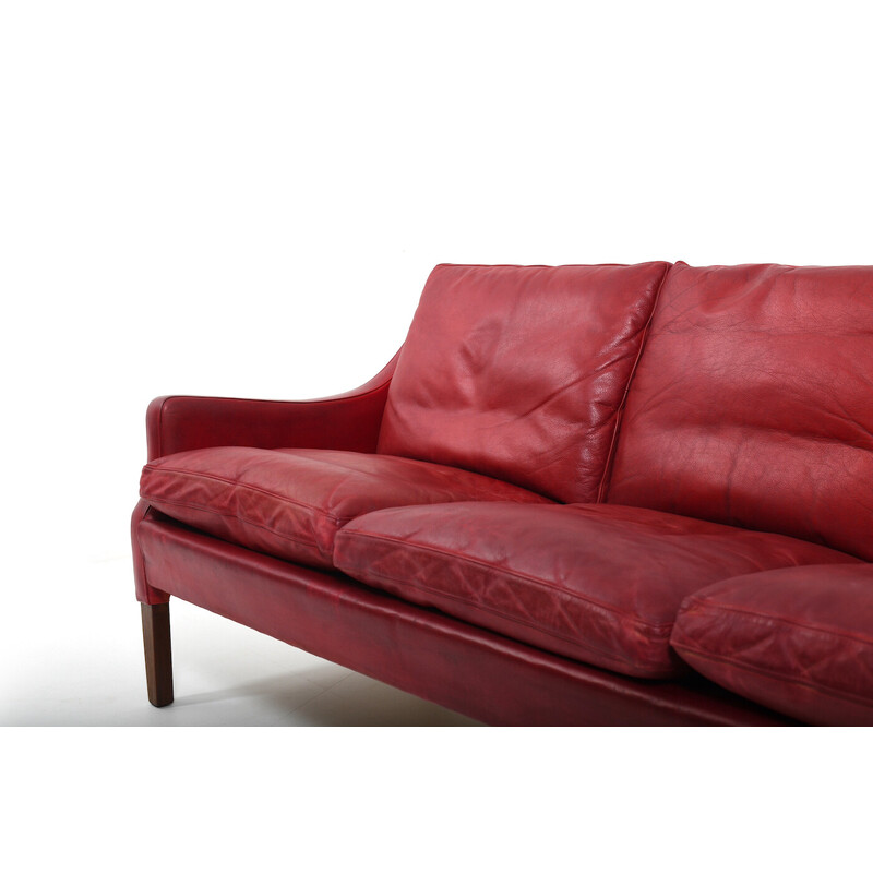 Vintage patinated Indian red leather sofa by Arne Wahl Iversen