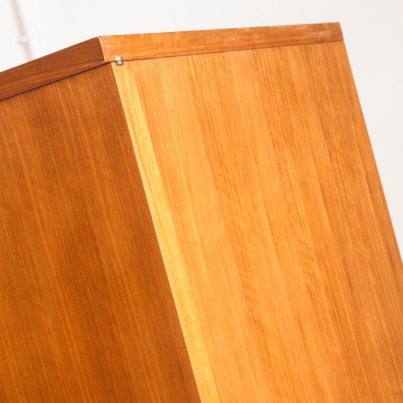 Vintage teak cabinet with 4 doors and 5 drawers, France 1960