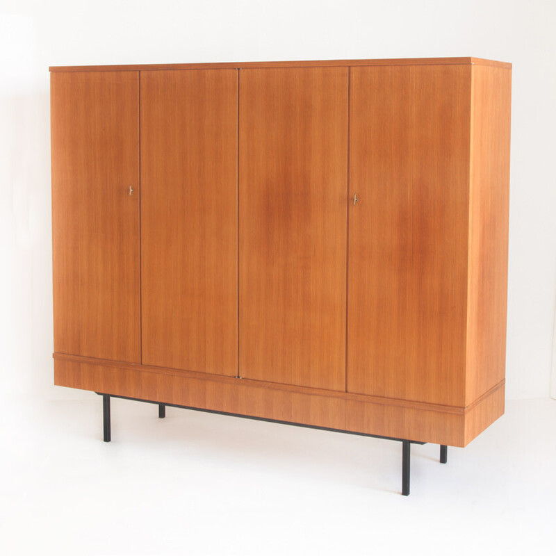 Vintage teak cabinet with 4 doors and 5 drawers, France 1960
