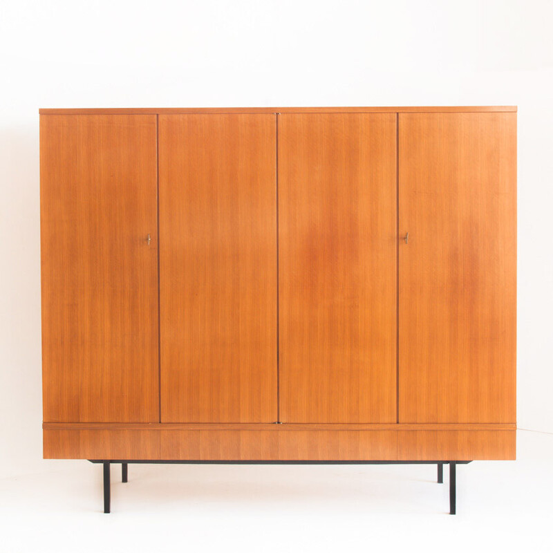 Vintage teak cabinet with 4 doors and 5 drawers, France 1960