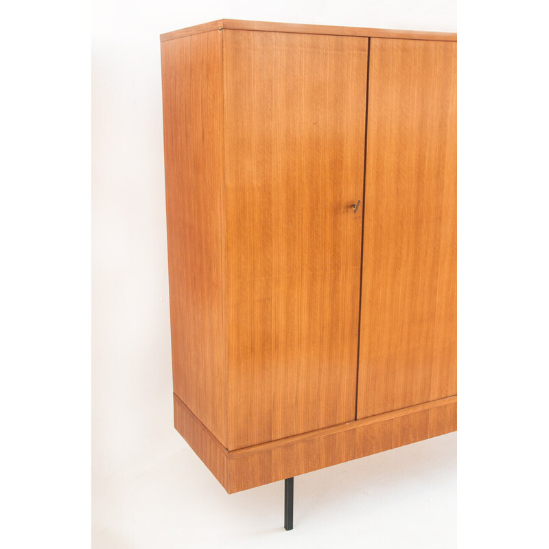 Vintage teak cabinet with 4 doors and 5 drawers, France 1960