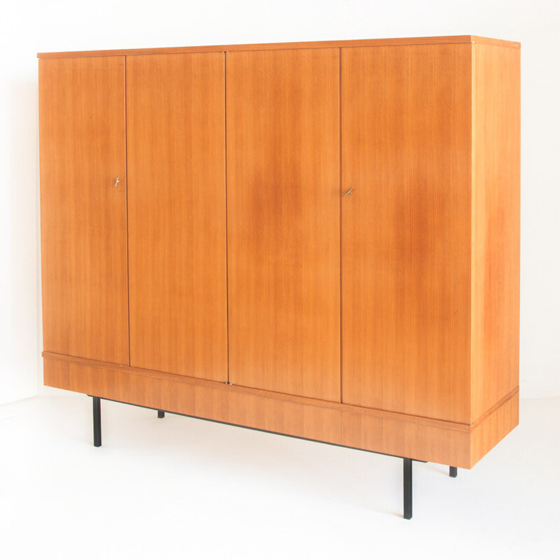 Vintage teak cabinet with 4 doors and 5 drawers, France 1960