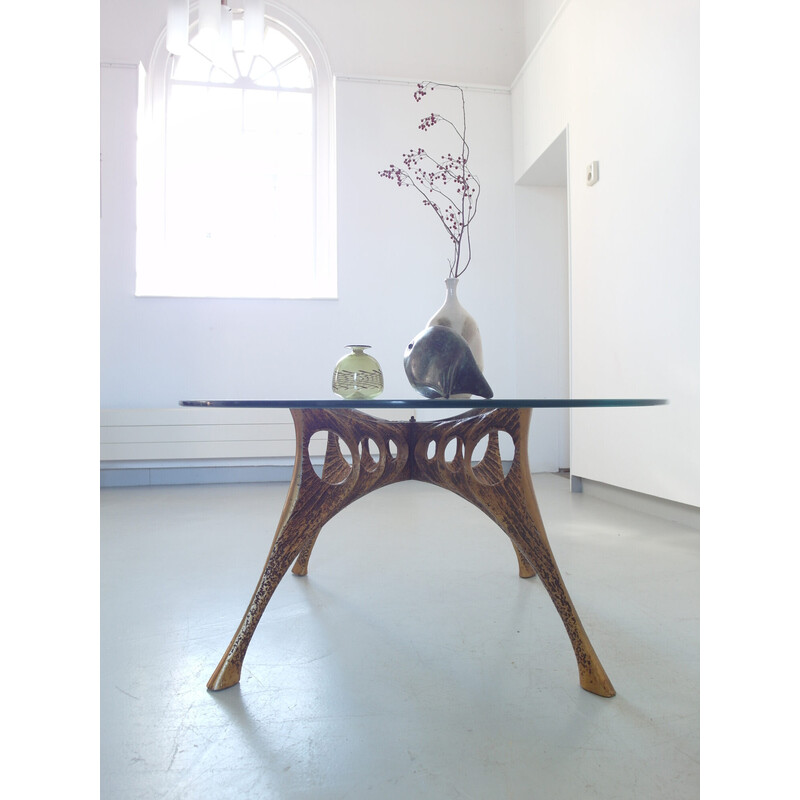 Vintage coffee table in cast aluminum and glass by Willy Ceysens, Belgium 1960