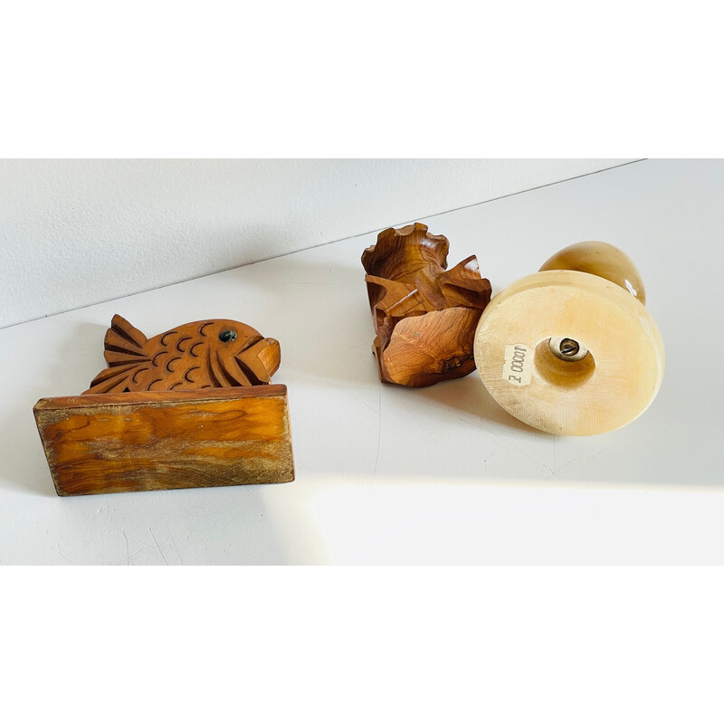 Set aus 3 Vintage-Kerzenhaltern aus Holz und Onyx