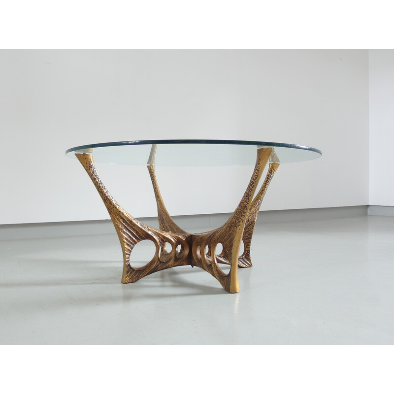 Vintage coffee table in cast aluminum and glass by Willy Ceysens, Belgium 1960