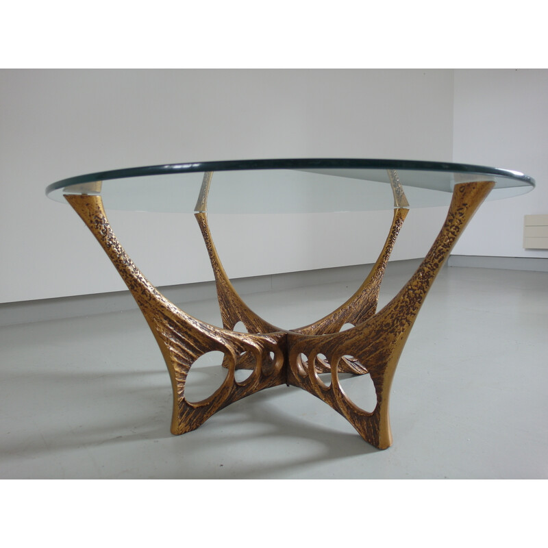 Vintage coffee table in cast aluminum and glass by Willy Ceysens, Belgium 1960