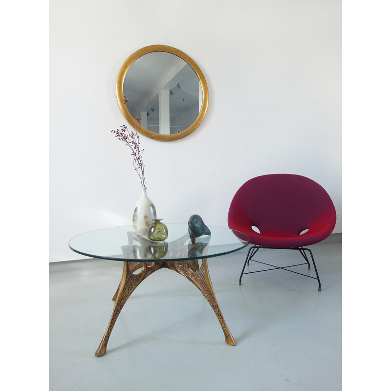 Vintage coffee table in cast aluminum and glass by Willy Ceysens, Belgium 1960