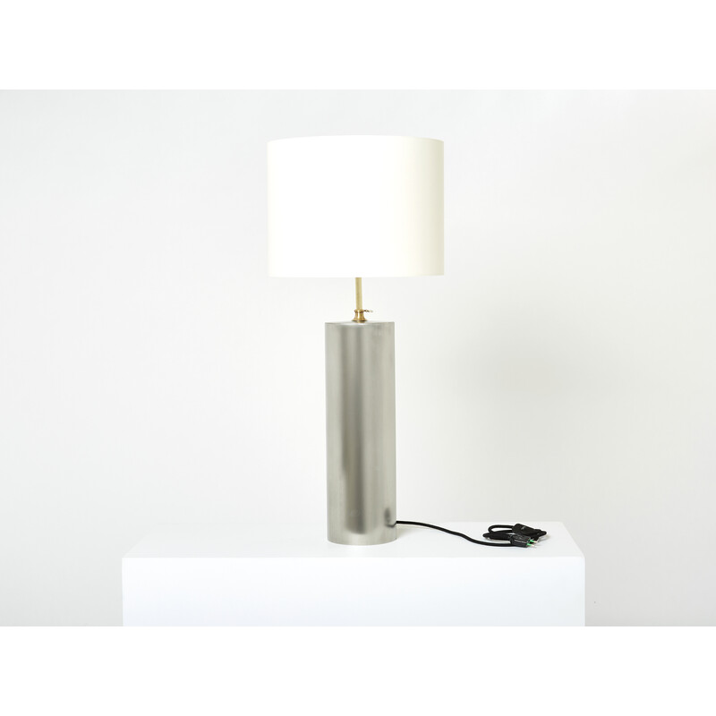 Paar vintage modernistische lampen in geborsteld staal en messing, 1966