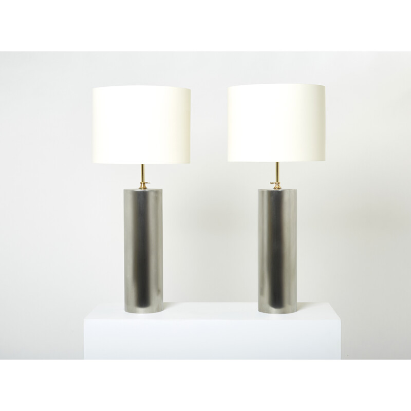 Ein Paar modernistischer Vintage-Lampen aus gebürstetem Stahl und Messing, 1966