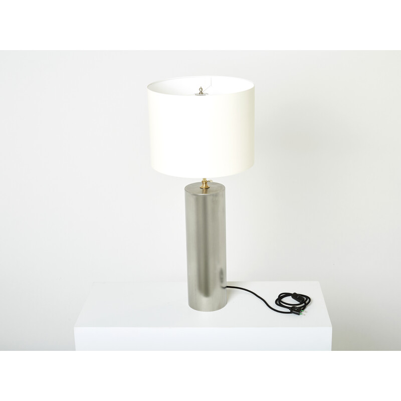 Paar vintage modernistische lampen in geborsteld staal en messing, 1966