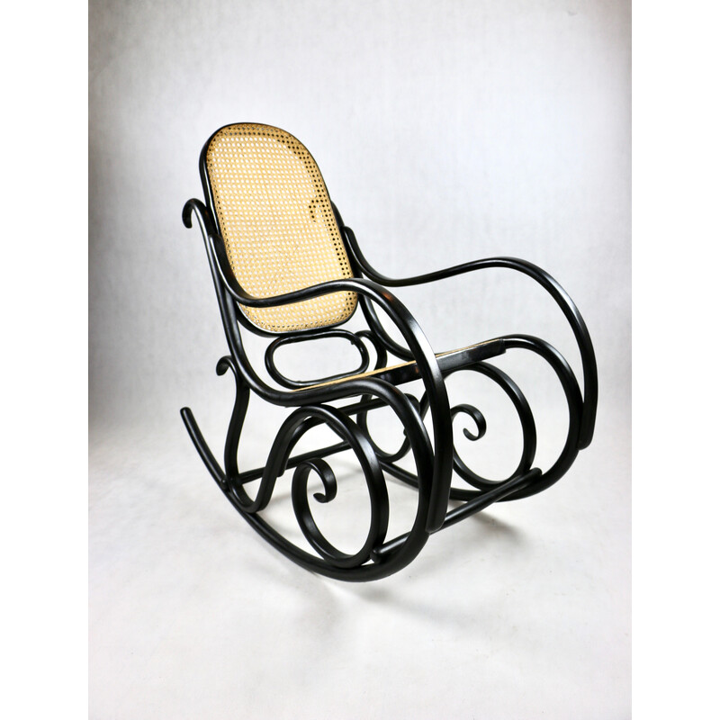 Vintage raffia and black rocking chair