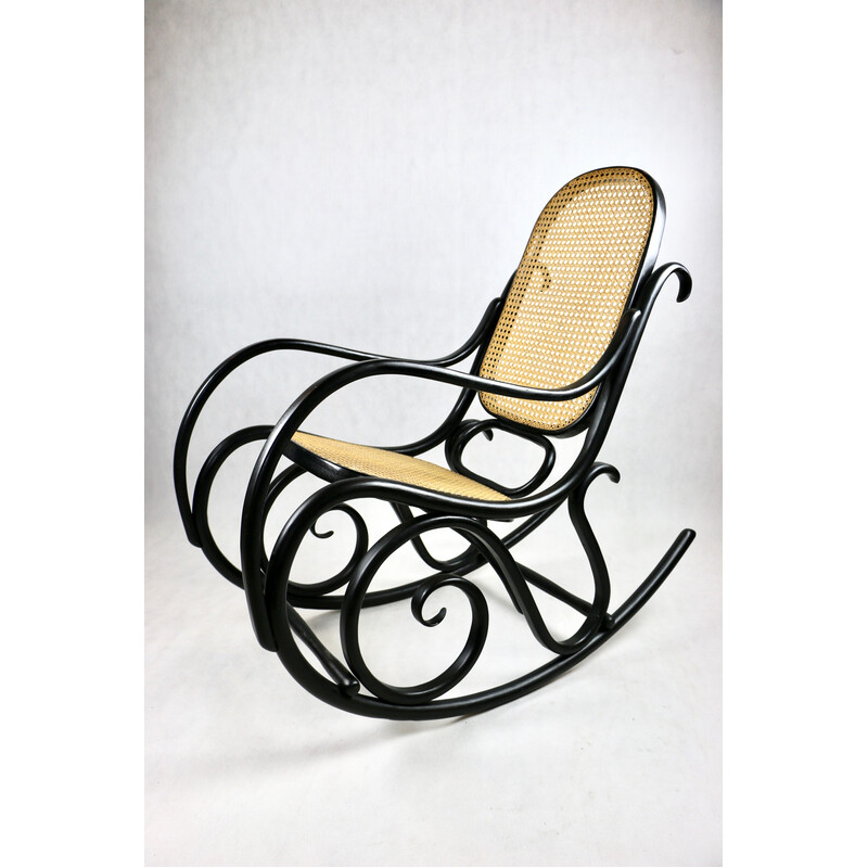 Chaise à bascule vintage en raphia et noir