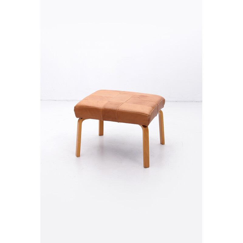 Vintage patchwork leather footstool, Denmark 1980