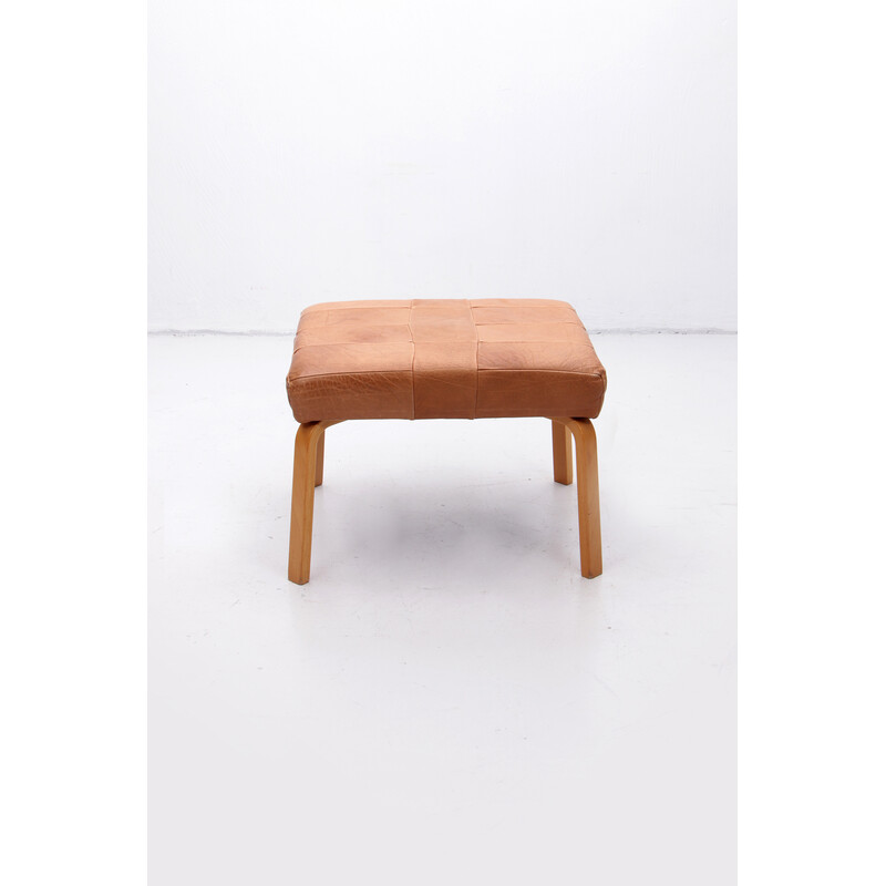 Vintage patchwork leather footstool, Denmark 1980