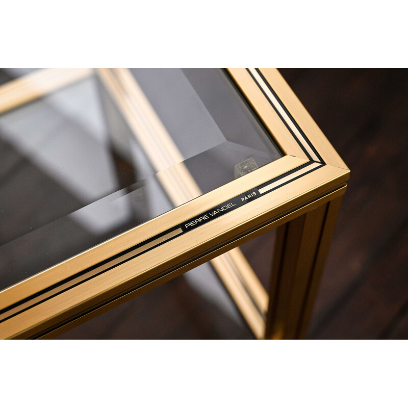 Vintage side table in glass and golden brass by Pierre Vandel, 1970