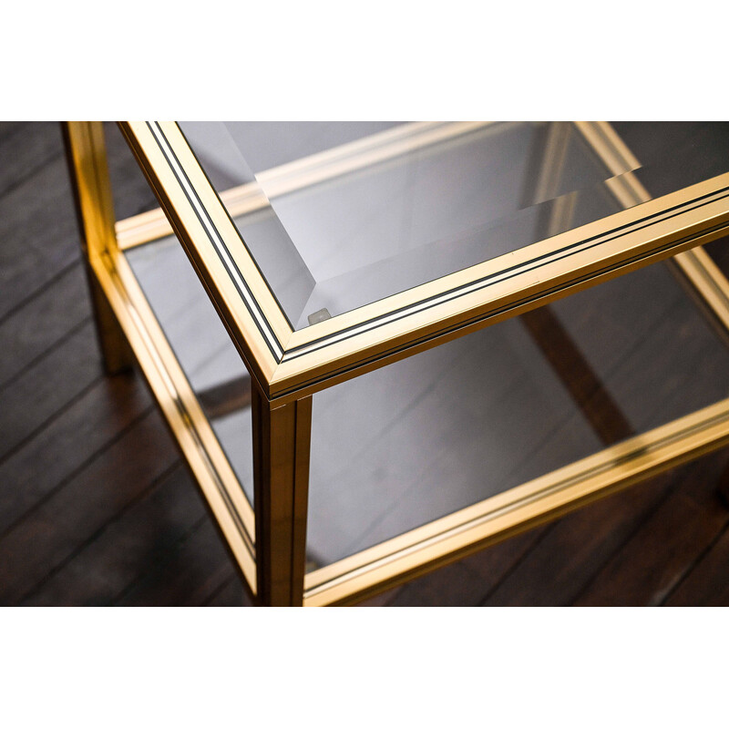 Vintage side table in glass and golden brass by Pierre Vandel, 1970