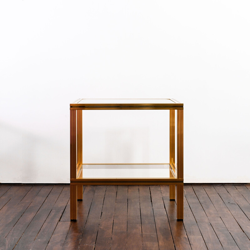 Vintage side table in glass and golden brass by Pierre Vandel, 1970