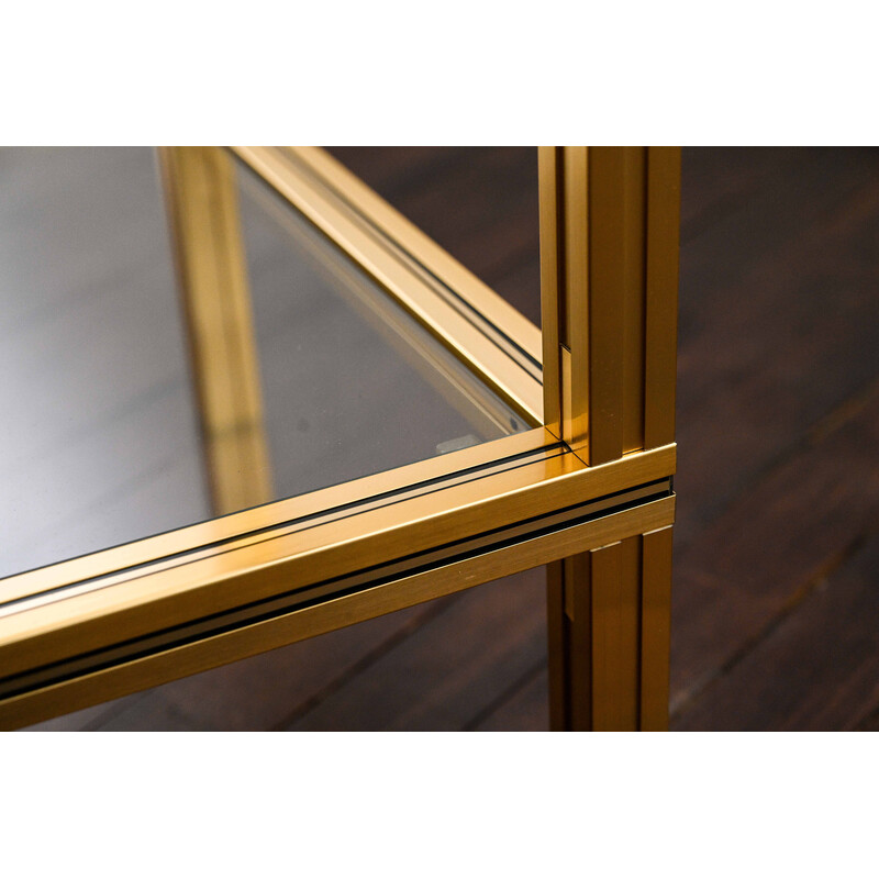 Vintage side table in glass and golden brass by Pierre Vandel, 1970