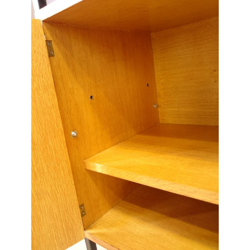 Modular clear oak and metal bookcase - 1950s