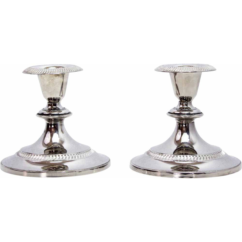 Pair of vintage silver metal candlesticks, 1950s