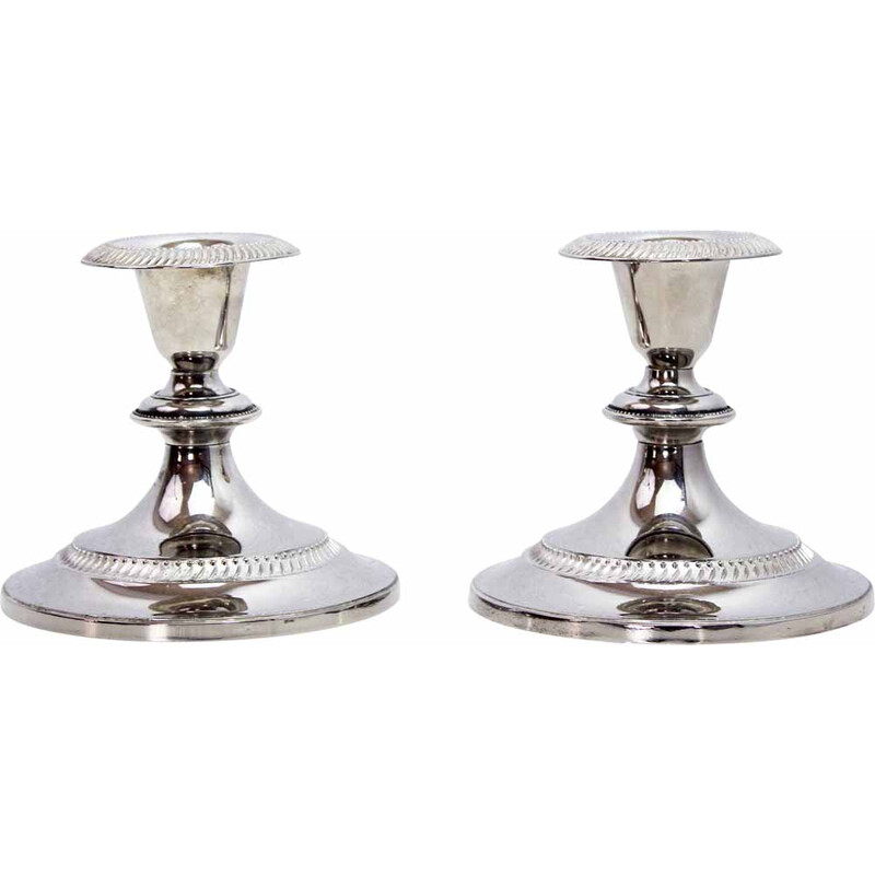 Pareja de candelabros vintage plateados, 1950