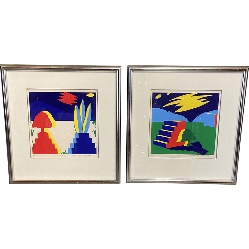 Pair of vintage lithographs by Bent Karl Jakobsen, 1989