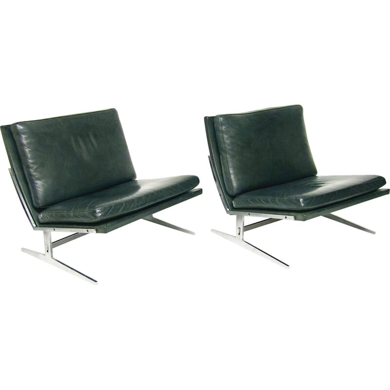 Pair of vintage Bo-561 armchairs in steel and leather by Preben Fabricius and Jorgen Kastholm for Bo-Ex, 1960s