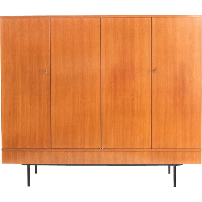 Vintage teak cabinet with 4 doors and 5 drawers, France 1960