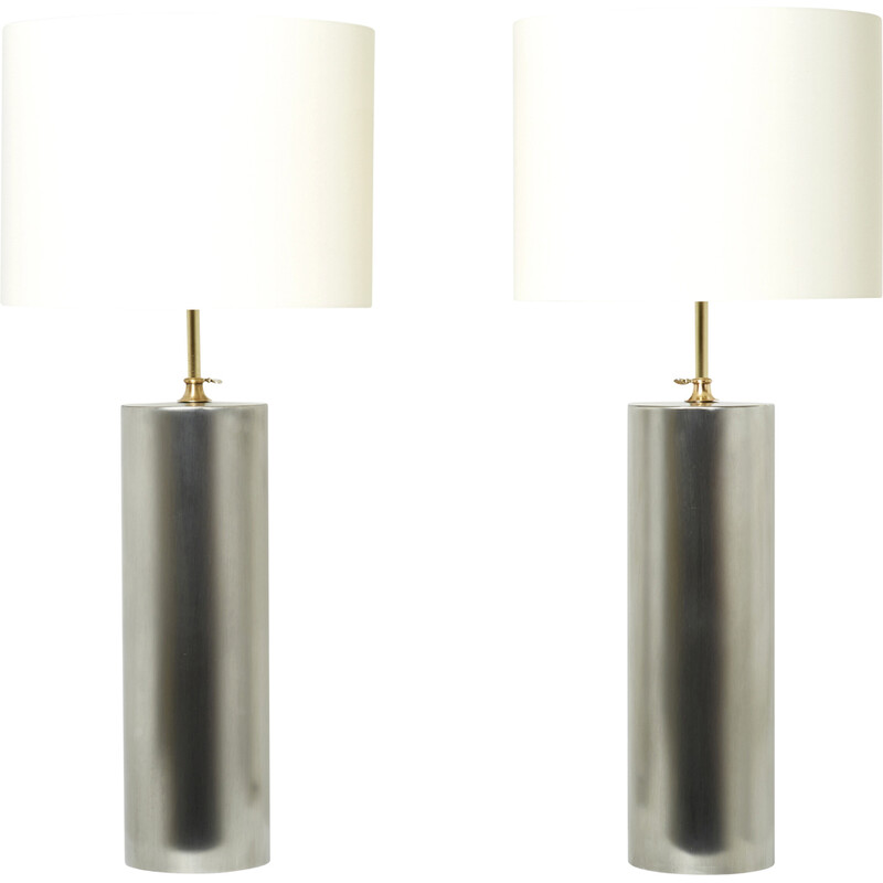 Ein Paar modernistischer Vintage-Lampen aus gebürstetem Stahl und Messing, 1966