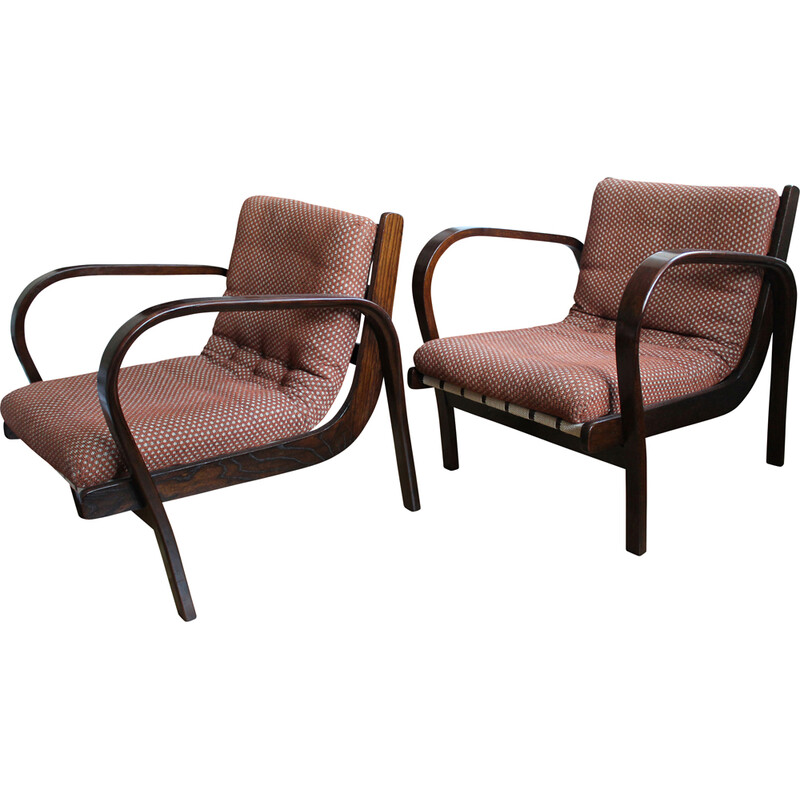 Paar vintage fauteuils van Kropacek en Kozelka voor Interier Praha, Tsjecho-Slowakije 1950