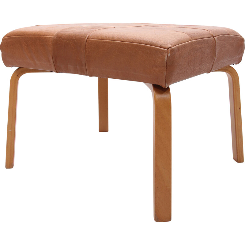 Vintage patchwork leather footstool, Denmark 1980